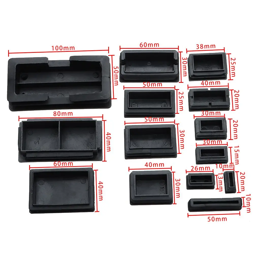 10Pcs Plastic Black Chair Feet Tube Cap Furniture Non-slip Foot Protective Pad Steel Rectangular Tube Plug Dust-Proof Foot Cover