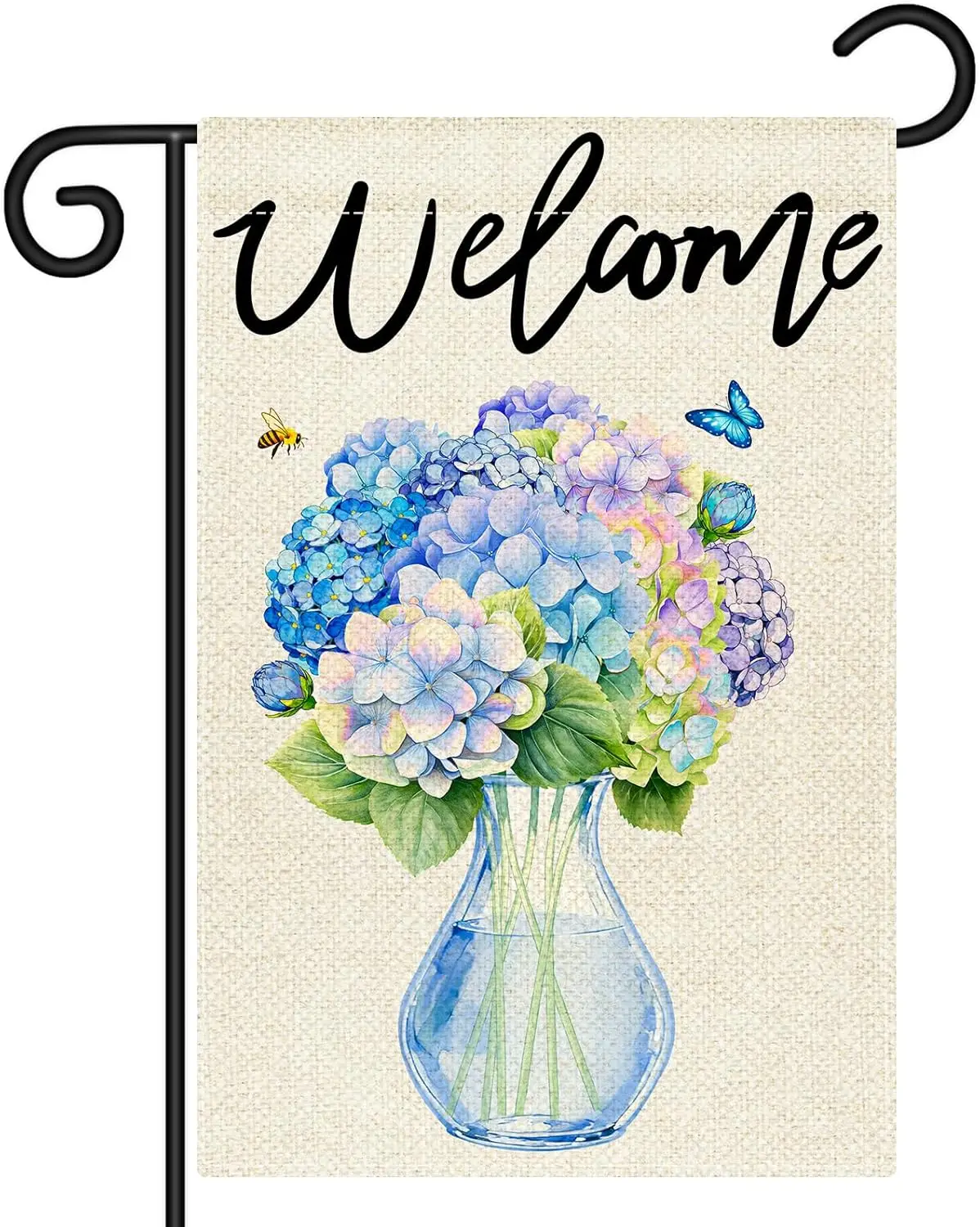 Nanafast Double Sided Welcome Spring Garden Flag 12x18 Inch Hydrangea Floral Garden Flags for Outside Seasonal Yard Decorati EEZ