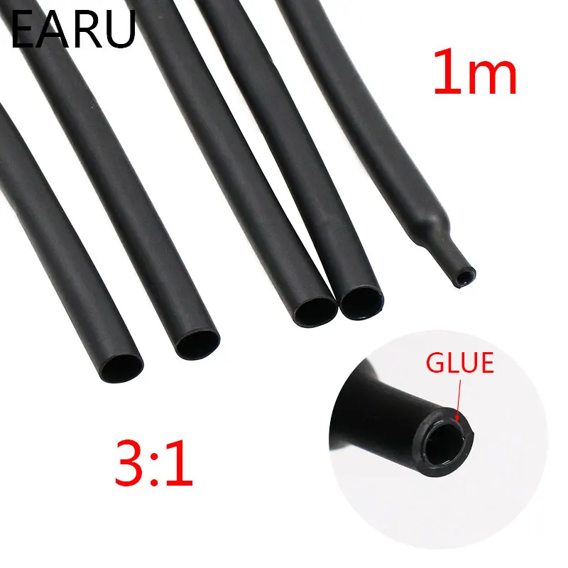 1-20 m/lotes 3:1 tubo termo retrátil com cola tubo de parede dupla diâmetro 1.6/2.4/3.2/4.8/6.4//9.5/12.7mm envoltório de manga forrada adesiva