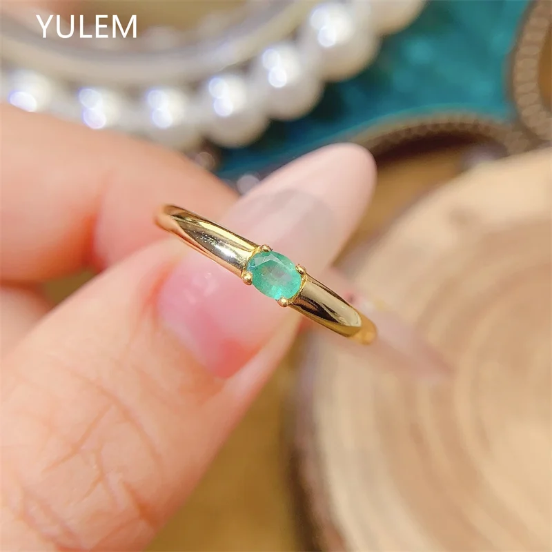 YULEM Jewelry 925 Silver Thin Ring for Daily Wear 5 Pieces 2mm Natural Emerald Ring Sterling Silver Gemstone Ring