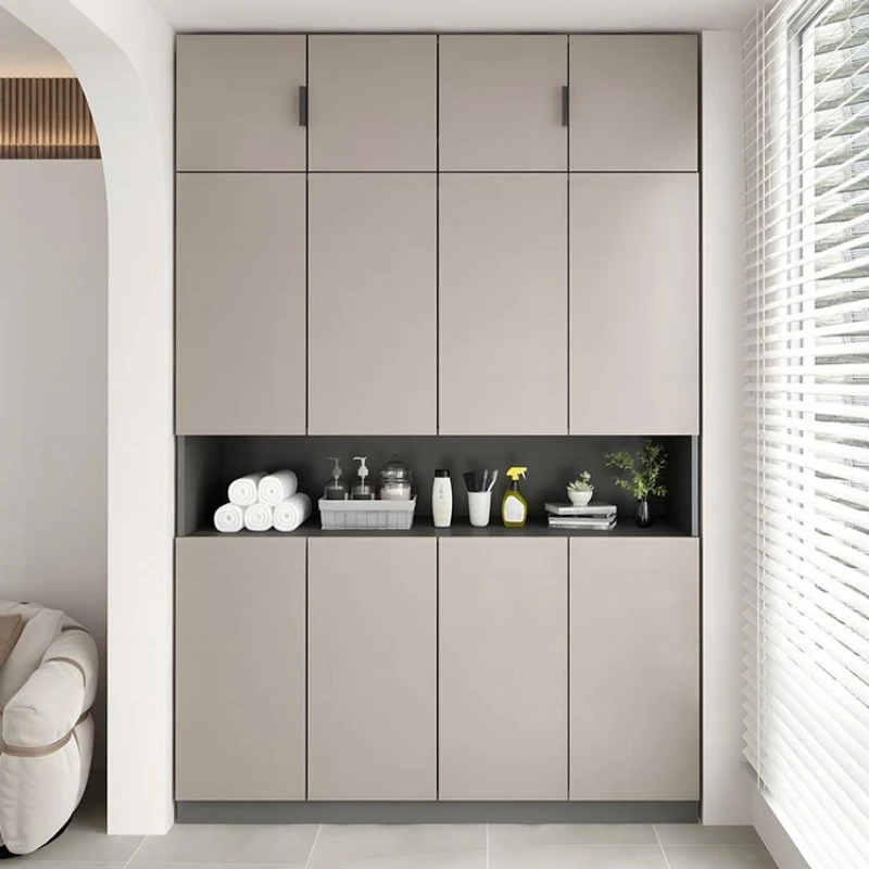 

Solid wood balcony cabinet Modern simple storage Large capacity bay window cabinet sunscreen sundries