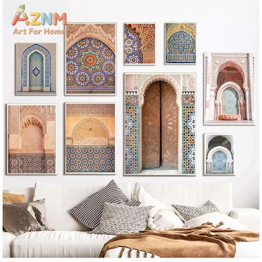 

1pc Marrakesh Architecture Poster Boho Wall Decor Terracotta Art Picture Decoration Painting Moroccan Wall Art Canvas Print