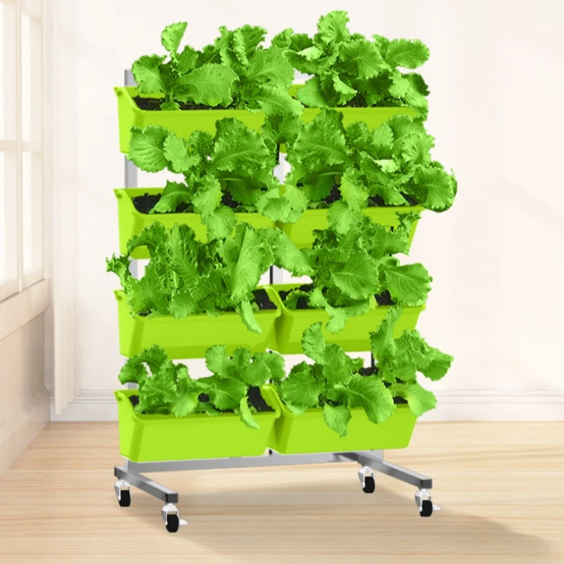 Vertical Gardening Indoor Garden Kit Plants Vegetable Planters Stainless Steel Multi-Tier Mobile Flower Pot Stand with Wheels