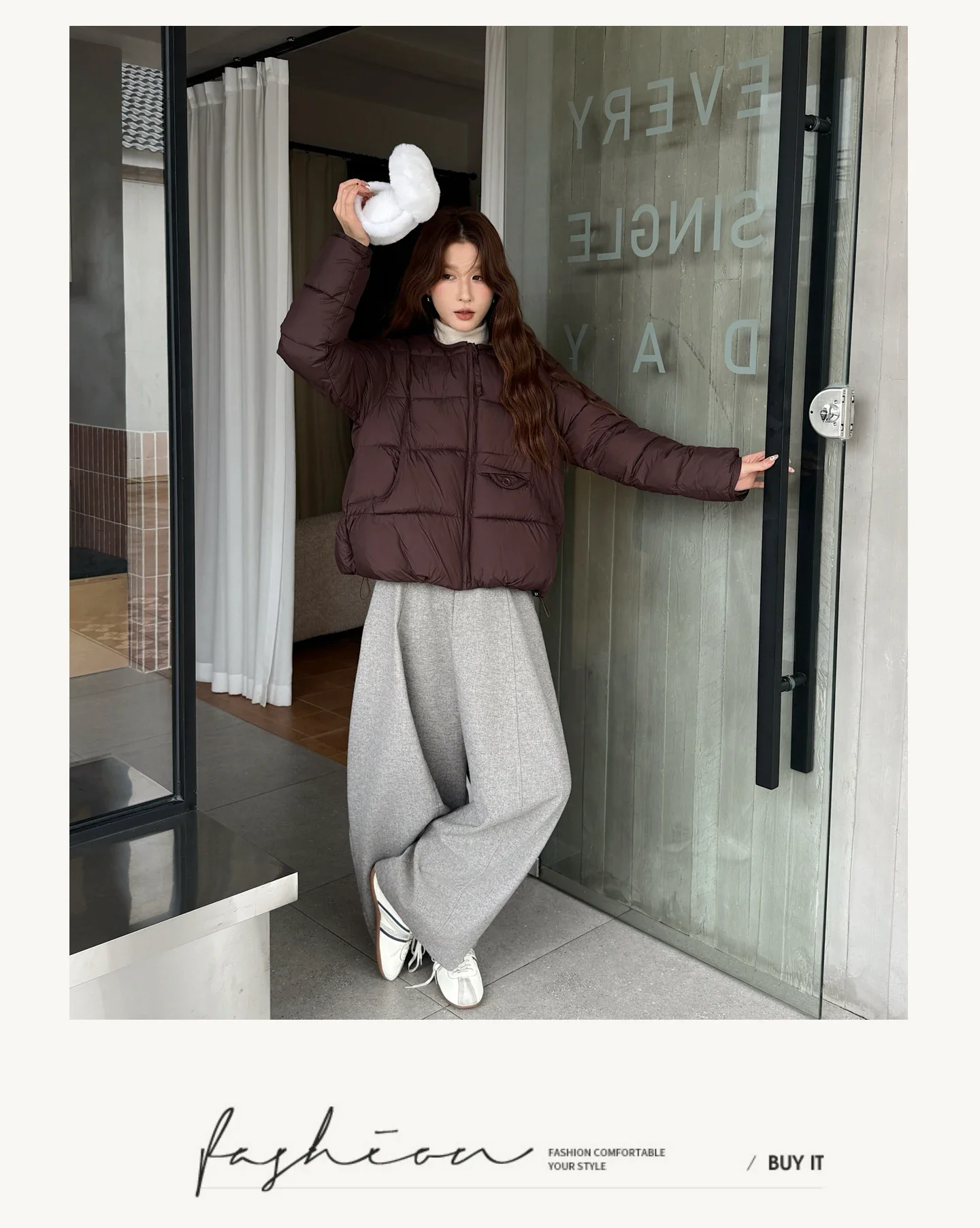 2026 Winter Women's Jacket Korean Patchwork Zipper Stylish Parkas Minimalist Versatile Coat Warm O-Neck Cotton Padded Outerwear