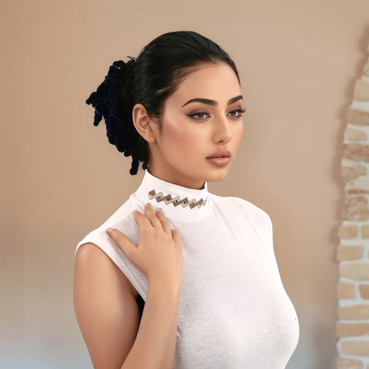 Ramadan Premium Falscher Kragen mit Strasssteinen, abnehmbarer islamischer Rollkragenkragen, muslimische Frauenkragen, Innenhalsabdeckung, freie Größe