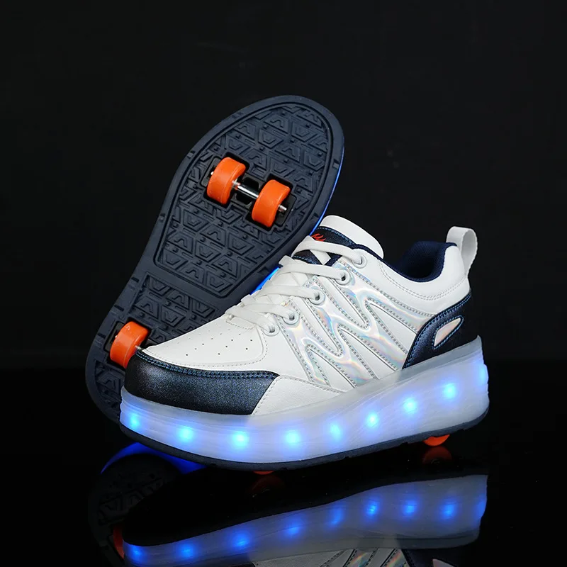 

Fashion LED Kids Flash Shoes Four Wheels Children Roller Light Sneakers USB Charging Roller Skates Size 30-41