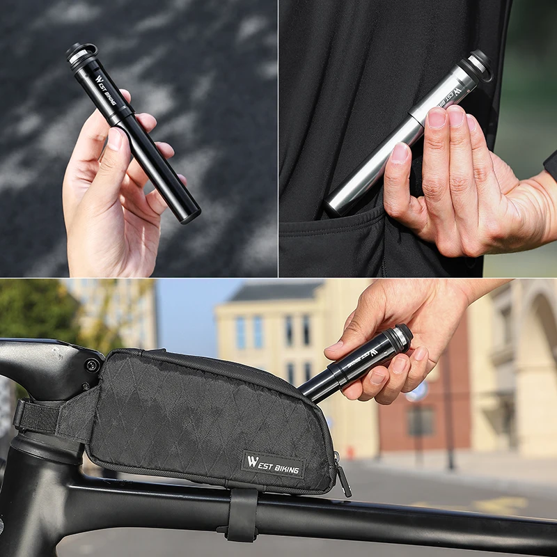 WEST BIKING Mini Bicycle Pump 130PSI Portable Schrader/Presta Valve Inflator Aluminum Alloy MTB Road Bike Tire Hand Air Pump