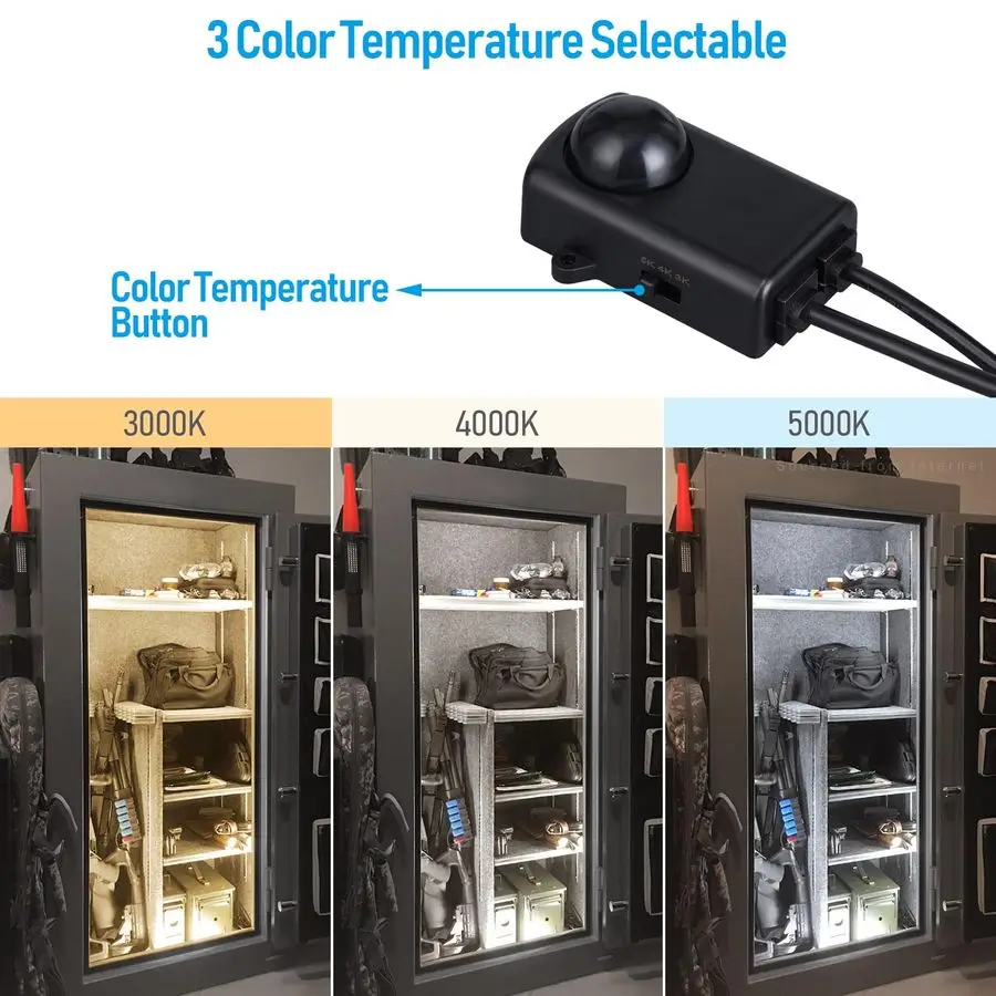 Kit de iluminación segura LED 3CCT, barras de luz conectables de 6 12 pulgadas, sensor de movimiento, 3000K 4000K 5000K seleccionable, kit de luz segura de 900LM para