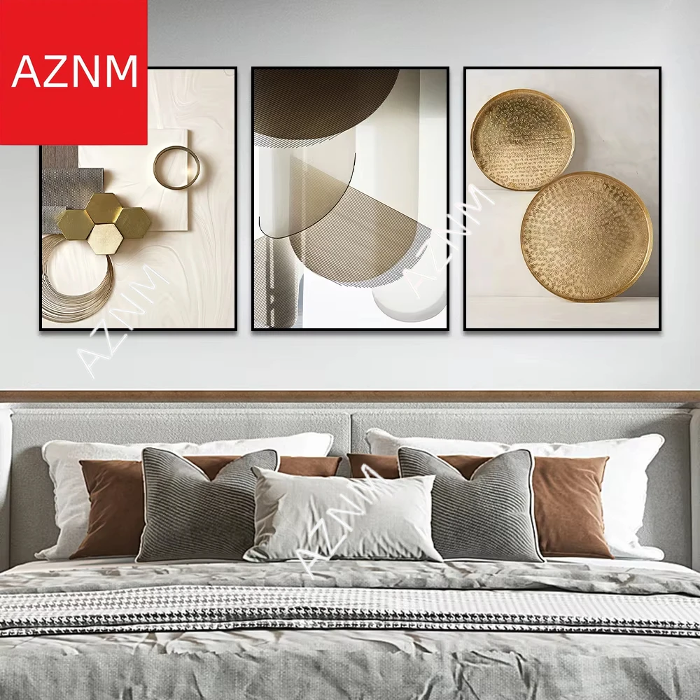 1PC/3pcs Rahmenlose Abstrakte Beige und Gold Geometrische Poster Moderne Wand Kunst Bilder Minimalistischen Leinwand Malerei für zimmer Hause