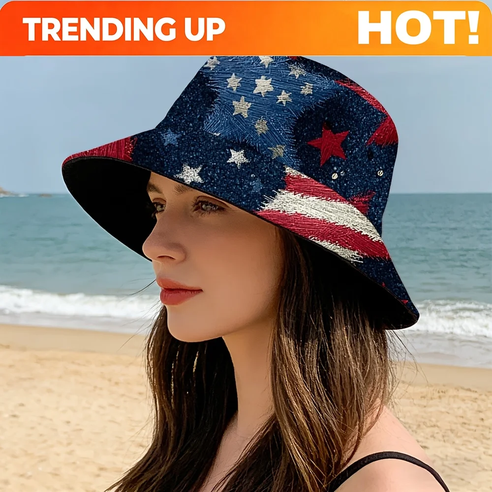 Custom 1 Unisex High-quality American Flag-themed Creative Star-print Bucket Hat. Originally a Practical Garment for Fishermen,