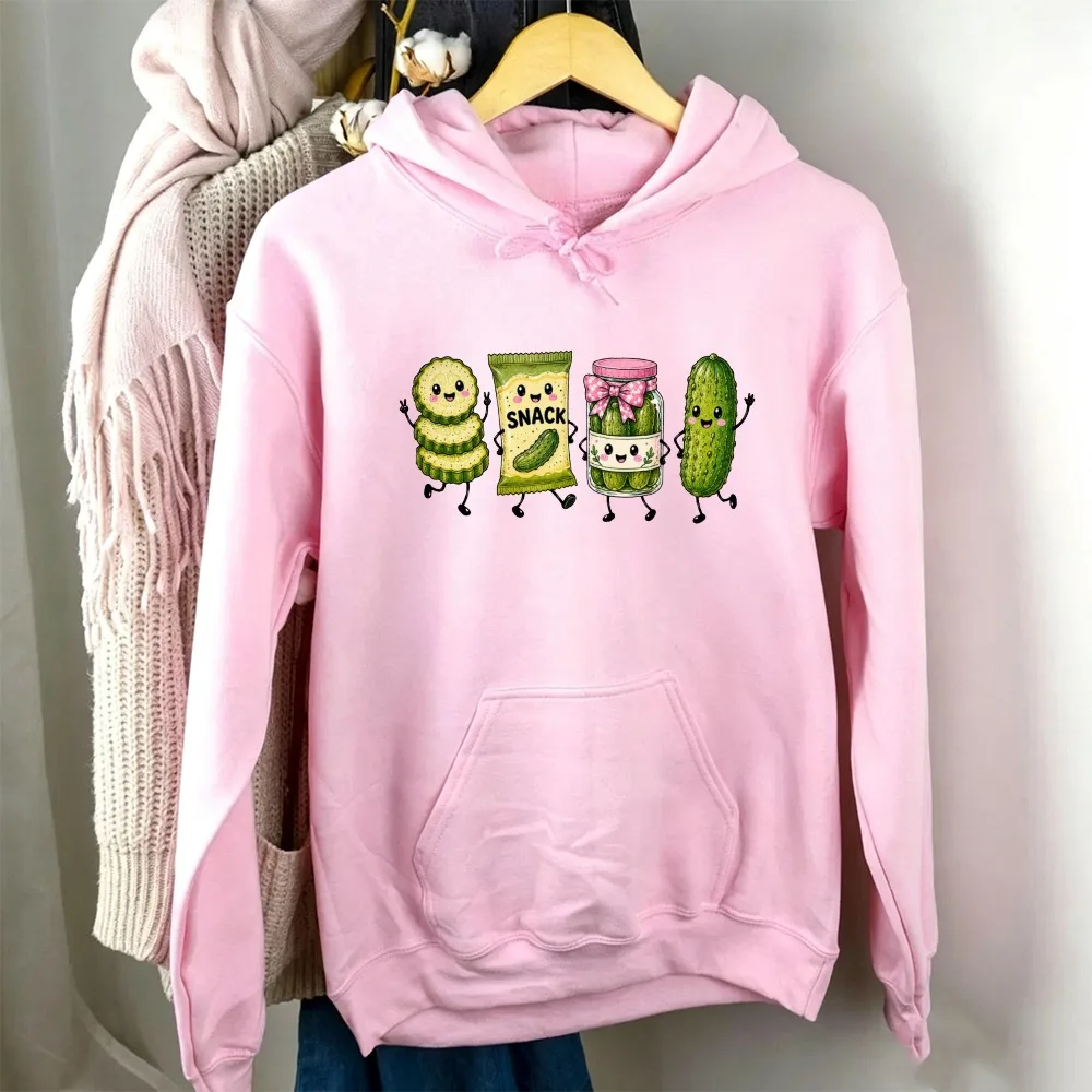 Funny Pickle Hoodie Cute Snack Food Sweatshirt Women Casual Pullover Long Sleeve Top Trendy Streetwear Harajuku Graphic Hoodies