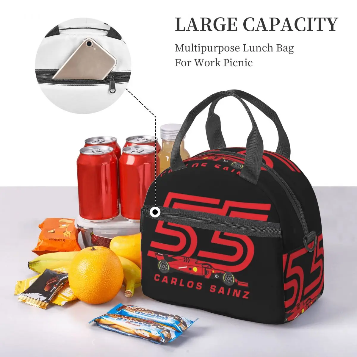 Carlos Sainz Jr F1 Signature Graphic - Sacos de almoço escuros Bento Box Lunch Tote Sacos de piquenique Saco térmico para mulheres crianças escritório