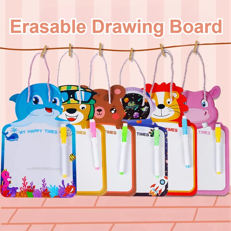 Cartoon Erasable Drawing Board Double-sided Writing Graffiti Drawing Board Cute Animal Shapes Writing Pad Toys 1pcs