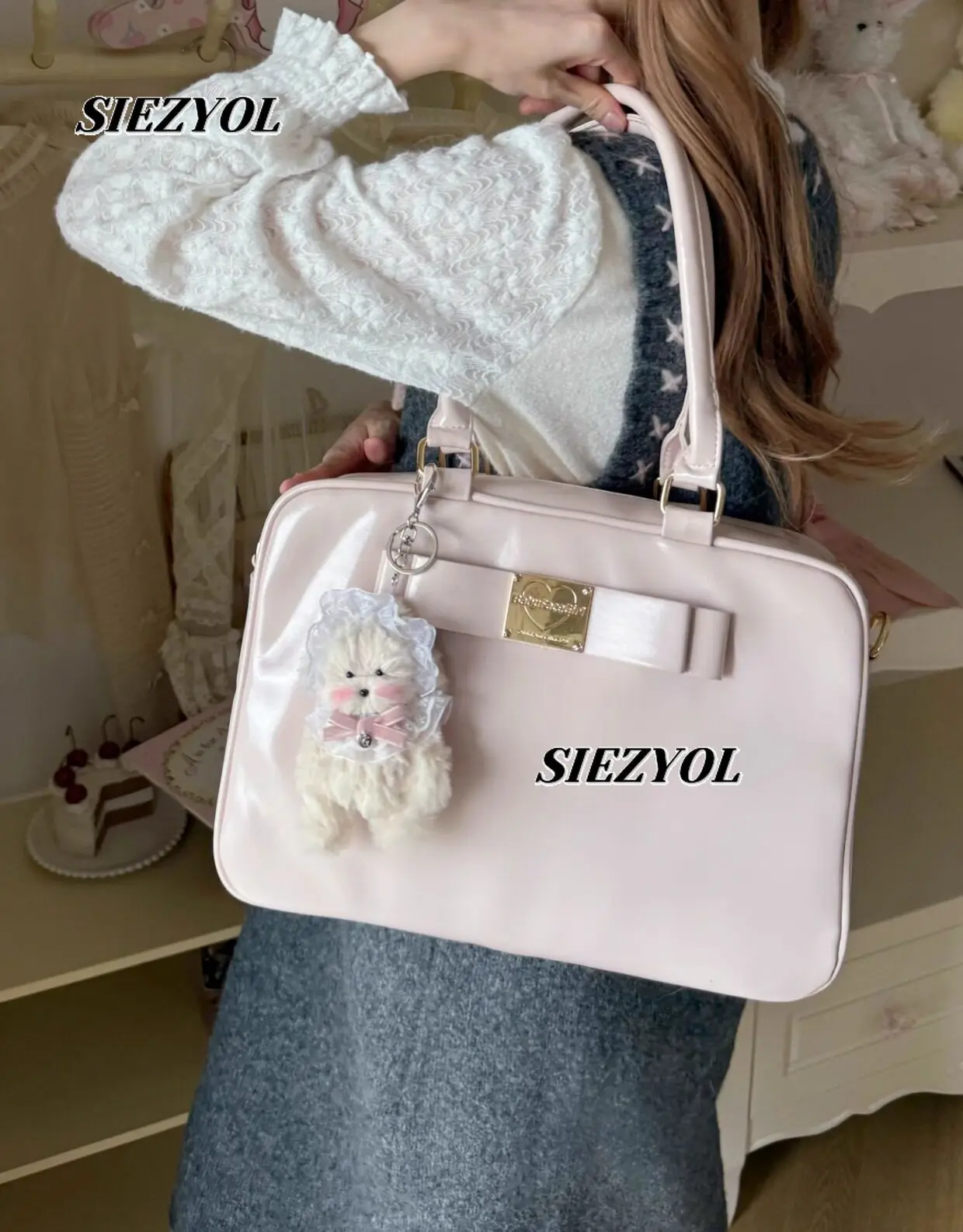 Original Sweet Girl Bow Large Capacity Shoulder Messenger Bag Fashionable Versatile Cute Solid Color Makeup Bags Handbag
