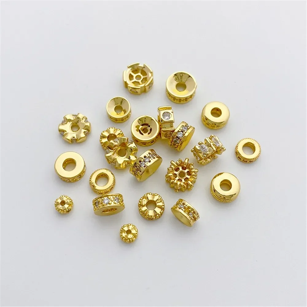 

18K Gold Colored Zircon Wheel Bead, Road To Road Bucket Bead Pendant, DIY Bracelet Necklace, Separated Bead Jewelry Accessories