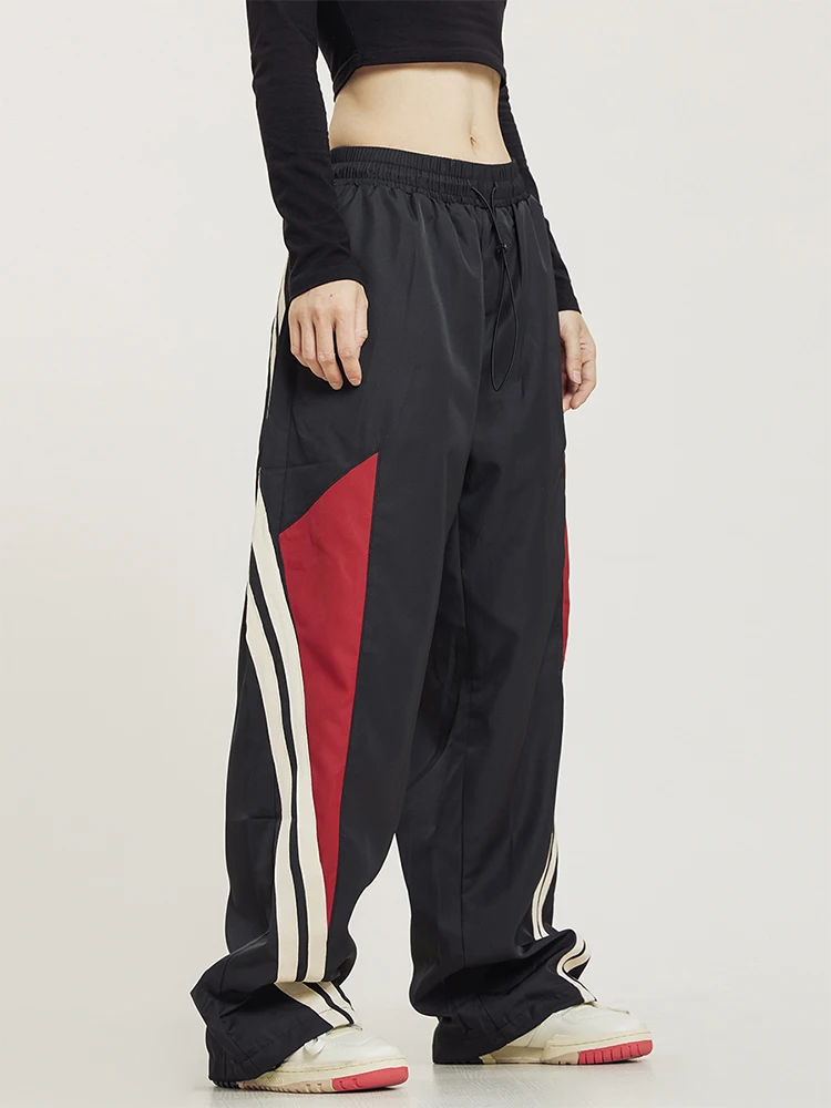 Women Black Gothic Patchwork Pants 90s Baggy Sweatpants Harajuku 2000s Y2k Parachute Pants Vintage Trousers Trashy Clothes 2024