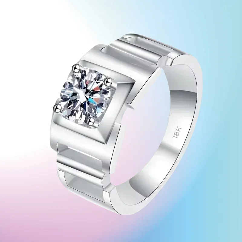 

Дизайнерское ювелирное украшение для мужчин: обручальное кольцо из белого золота 18 карат с муассанитом VVS1 D цвета, 1 карат, сверкающий, роскошный, оригинальный, сертифицированный.