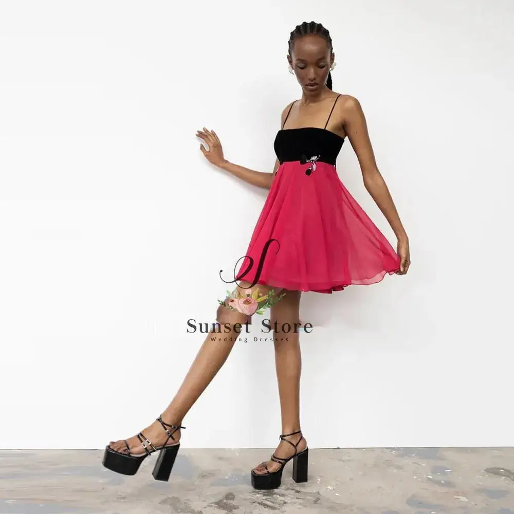 Customized Yellow Short Chiffon Floral Crystal Evening Dress Sleeveless Strapless Prom Dress Birthday Formal Party Dress