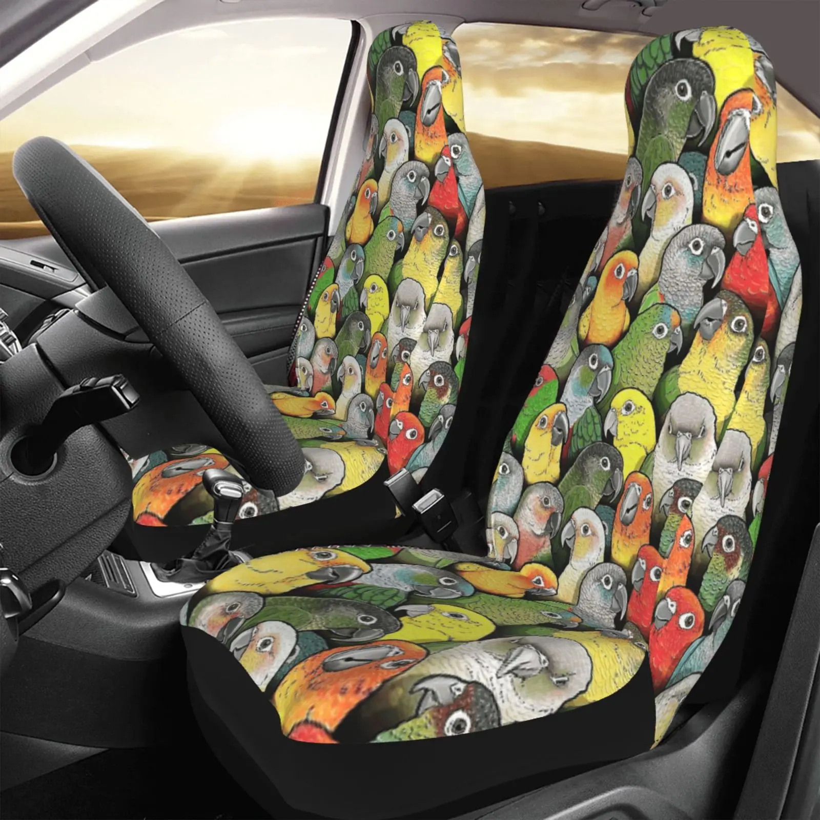 Cute Parrot Animal Print Car Seat Cover Protection Kit - 2 Pieces - Suitable for All Seasons for Car Seat Protection
