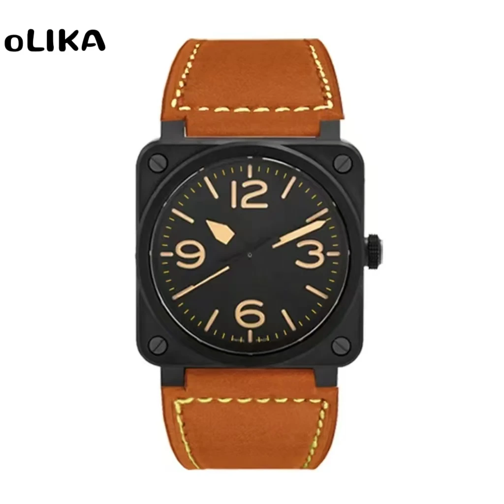 

2025Pyrogen Men's Automatic Mechanical Watch Clock Brown leather 46mm clock Large dial Men's Fashion casual watch