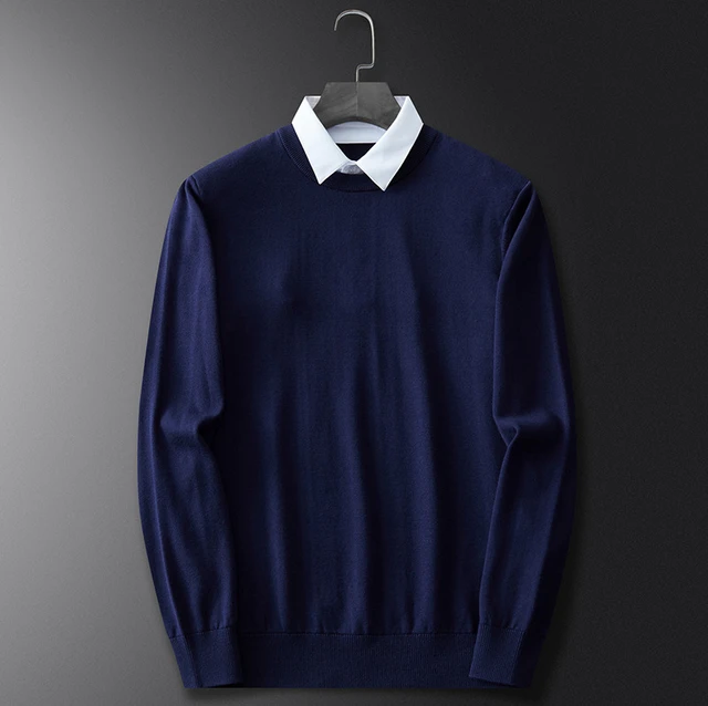 Men Fake Two piece Pullover Shirt Collar Sweater Oversized Knit Top Gray Black Faux Collar Knitwear Knitted Long Sleeve Top 3xl AliExpress