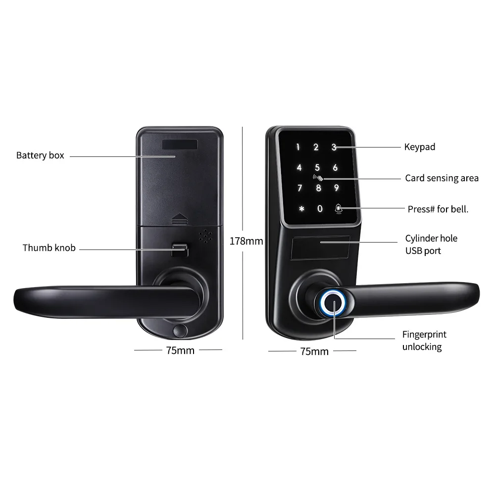 Beginner Silver electronic door lock Keypad handle smart lock Passage mode Phone NFC Card cycle ttlock tuya wifi