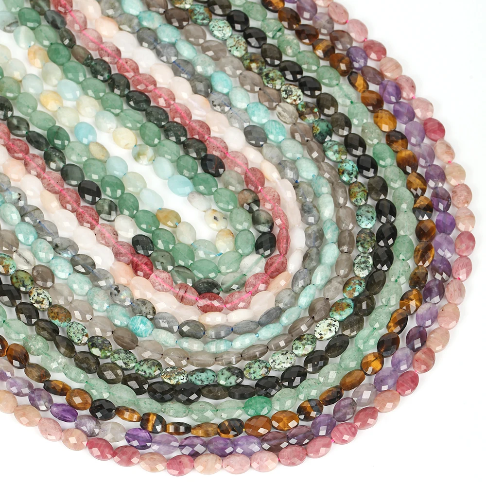Natural Stone Beads 23pcs 6x8mm Faceted Flat Oval Loose Spacer Beads for Jewelry Making DIY Bracelets Earring Accessories