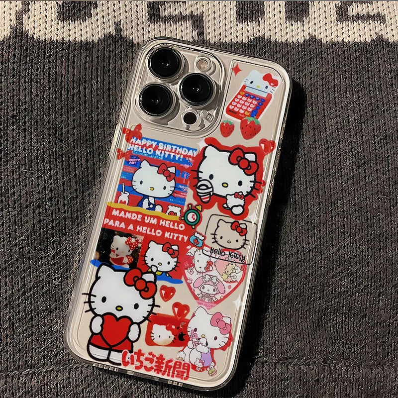 New Sanrio Hello Kitty Illustration Phone Case For Iphone 15 14 13 12 11 Pro Max 7 8 Plus X XR XS Max Girl Gift Phone Cases