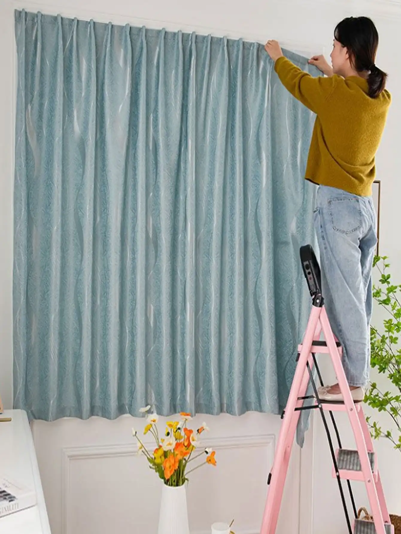 Self adhesive curtains No punching required  Hook and Loop Fastener installation No Drill curtain Suitable for Kitchen Bedroom