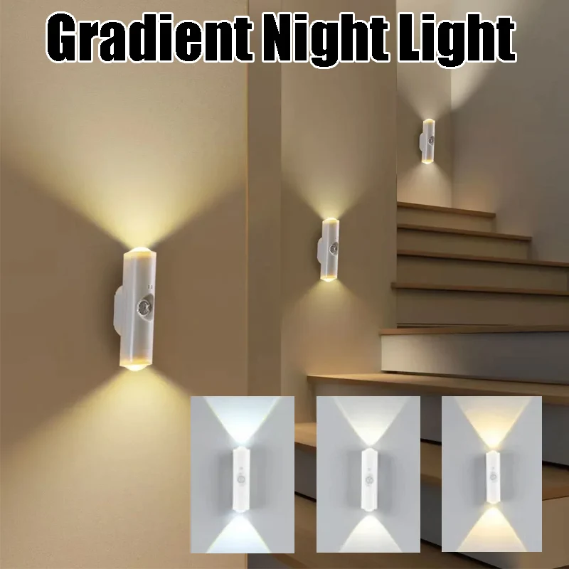 

Перезаряжаемый магнитный RGB ночник с умным датчиком движения, градиентный настенный светильник для спальни, ванной комнаты, сада, декора
