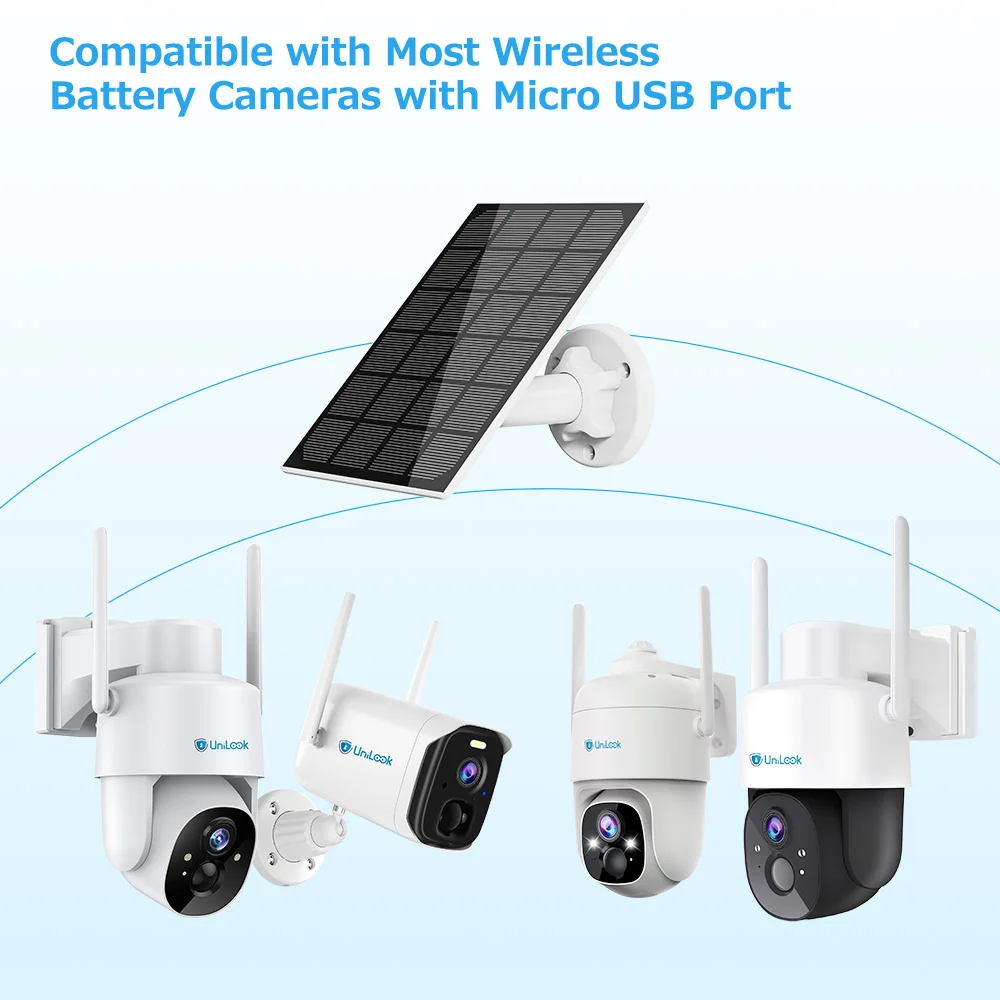 Unilook 3W Solar Panel For Outdoor Wireless Security Cameras Only Rechargeable Battery Powered（ Type C Interface） 10ft Cable