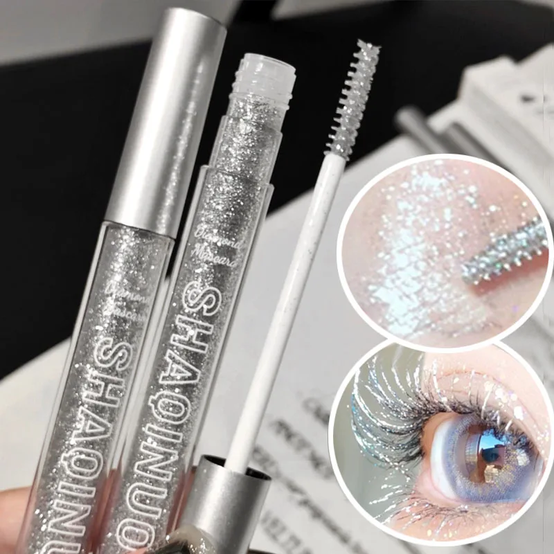 Sliver Glitter Mascara Waterdichte Duurzame Curling Dikke Diamant Glanzende Wimperverlenging Sexy Shimmer Sneldrogende Mascara Make-Up