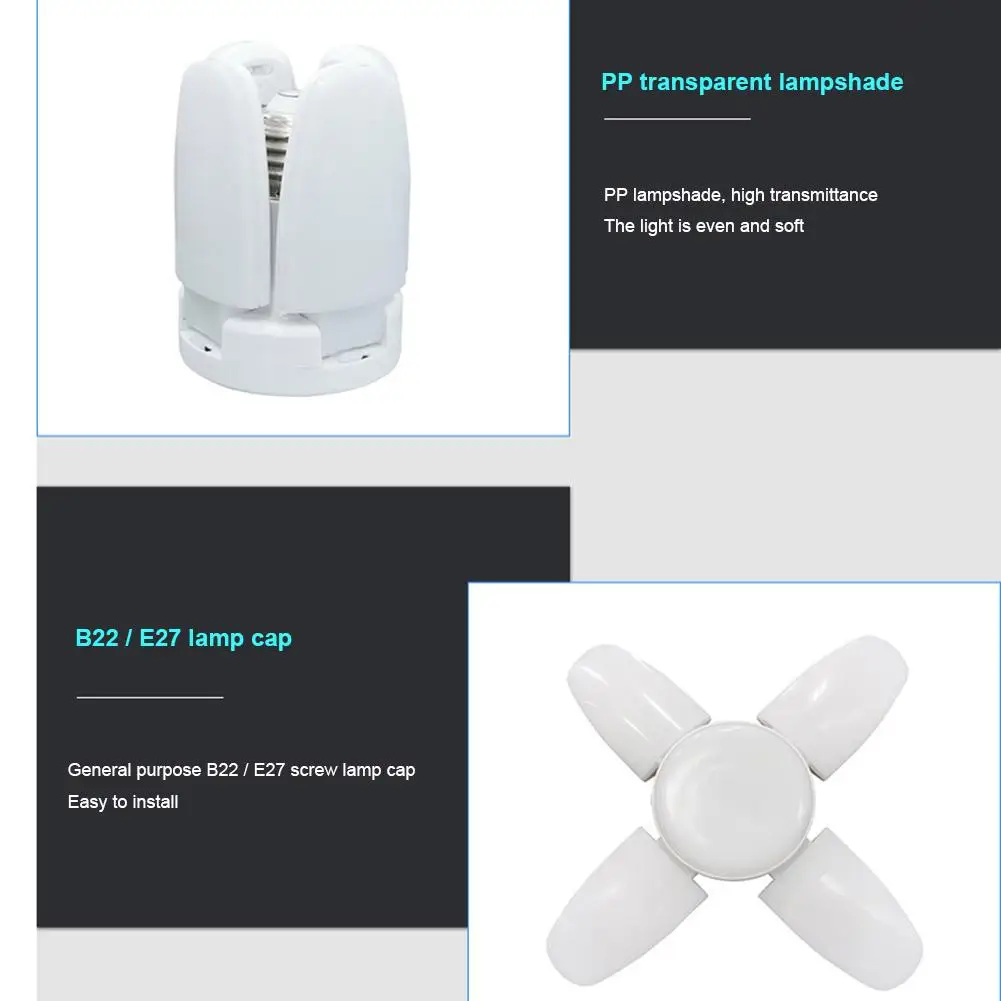 2 lámparas de garaje deformables LED de 6500K E27 luces de techo plegables (175-265V)