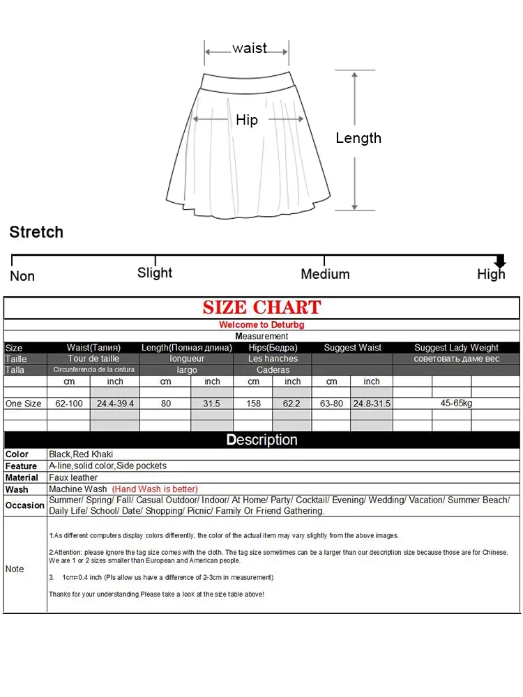 ผู้หญิงล้างหนัง A-Line กระโปรงกระเป๋าเกาหลีแฟชั่น Elastic High เอวนุ่ม PU Midi กระโปรงยาว 2024 ฤดูใบไม้ผลิ K206