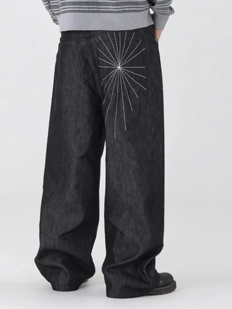 Korean Style Black Denim Men's Jeans 2026 Spring New Wide Leg Straight Denim Long Pants Niche Loose Trousers Fashion XDE92
