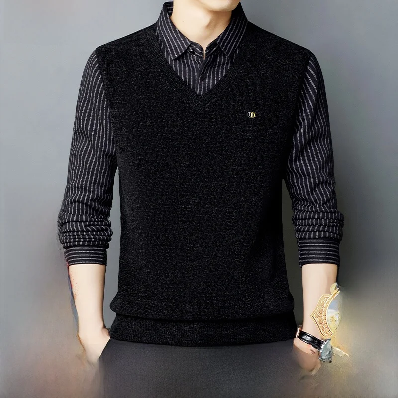 

Pierre Cardin Men's Fce Lined Thiened Woolen Sweater irt Collar Knittedwear Faion Urban Busin Casual Long Sve ...