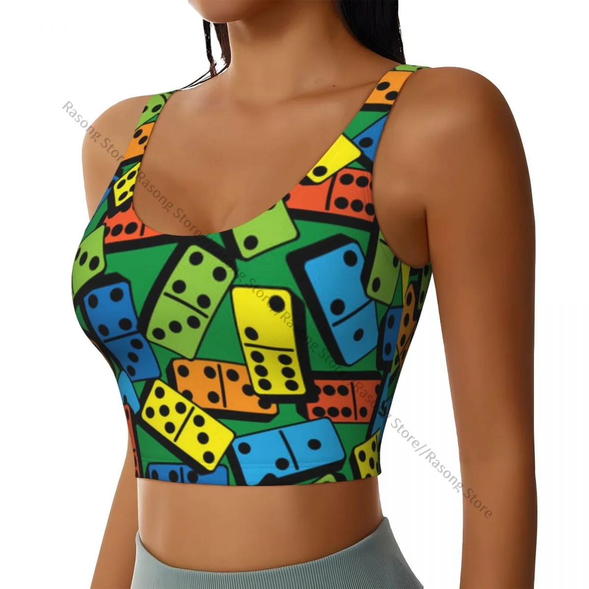 

Women Sexy Sports Vest Casino Colorful Domino Pattern Female Streetwear Sport Lingerie Tee Crop Top