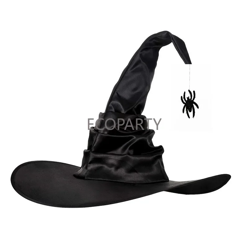 2023 Halloween Witch Hats Black Large Ruched Witch Hat Women Costume Accessory for Halloween Cosplay Party Cosplay Accessories