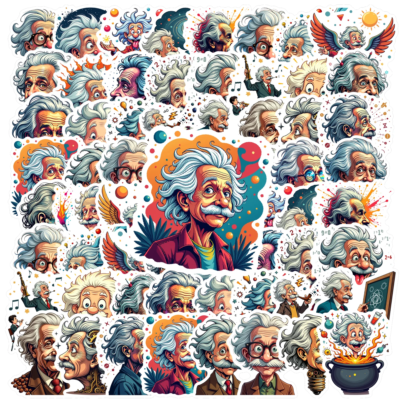 50-100 pçs einstein ciência adesivos de vinil adesivo à prova dwaterproof água para garrafa de água portátil telefone planejador skate festa favor decoração