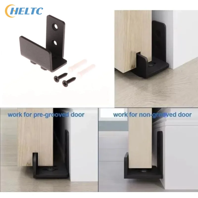 1 個黒スライド納屋ドア底床ガイドクリップ調整可能なユニバーサルドアガイドスロット付きスイングストップ