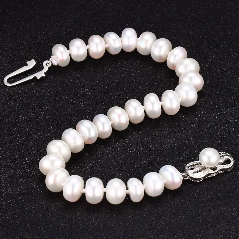 

YWYC 6-8mm Natural Freshwater Pearl Bracelet 18cm White Pink Purple Black Bread Pearl Women's Hand Bracelet Jewelry Gift