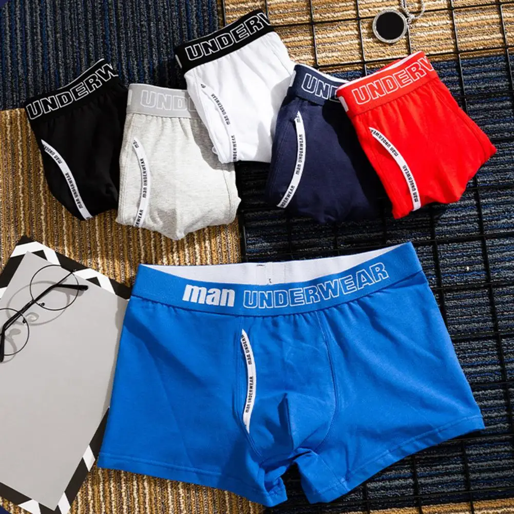 

Youthful Men Underwear 3pcs Men's Boxer Underwear Set with Mid-rise Elastic Waistband Letter Print Patchwork Color for Daily