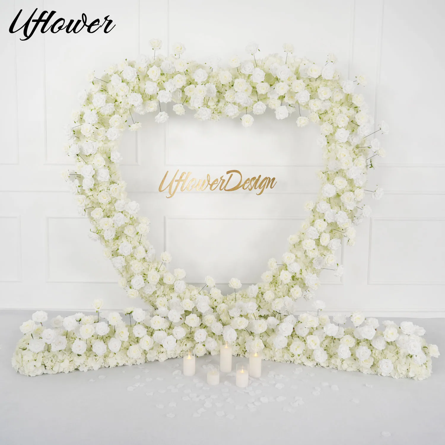 

Uflower Luxury White Heart Shaped Flower Row Flower Set Flower Arrangement Wedding Background Arch Party Stage Home Decoration