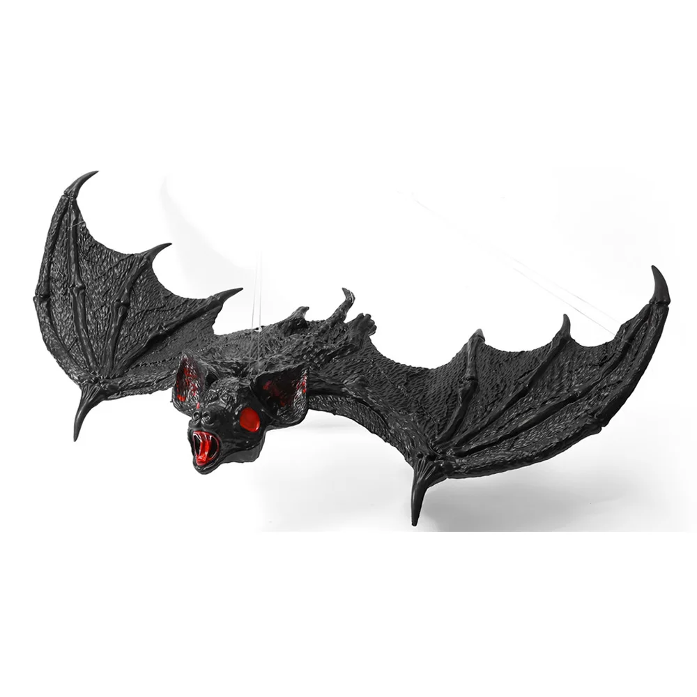 Black Bat Hanging Decor Big Realistic Pu Ornament Giant Animal Pendant Haunted House Halloween Party Home Yard Wall Decor Props 3