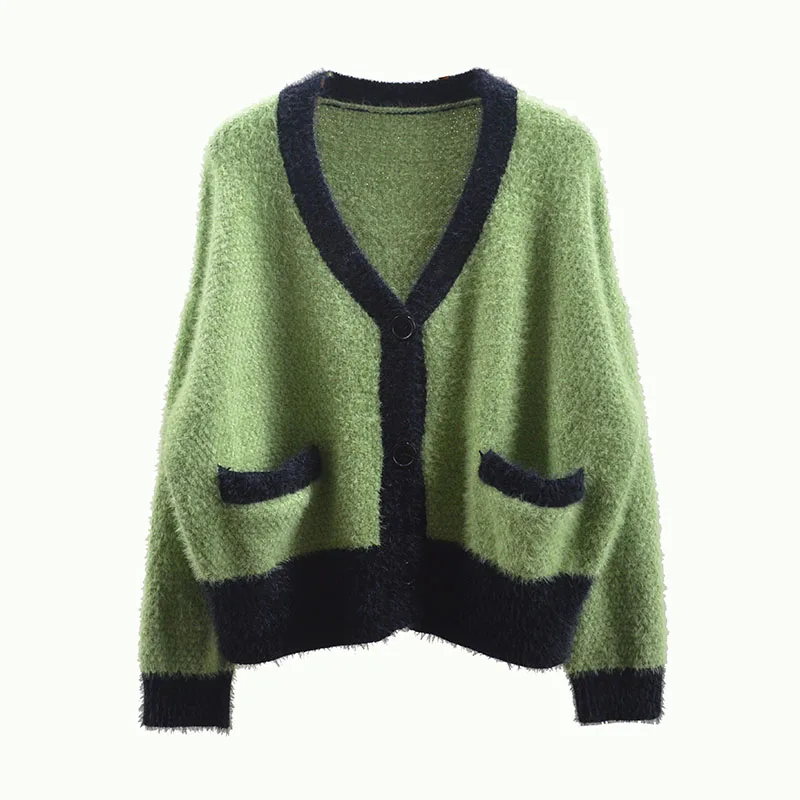 Maglione cardigan lavorato a maglia V-Ne ort impermeabile Cappotto da donna in maglia dolce Sle Color Blo Loose Fit lungo Sve