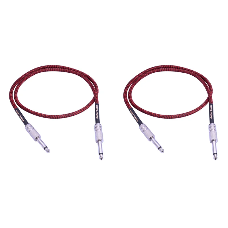 A32T-2Pcs 6.35Mm Male To Male Straight 1/4Inch Stereo Cable Guitar Instrument Cable For Electric Guitar,Amplifier 1 Meter