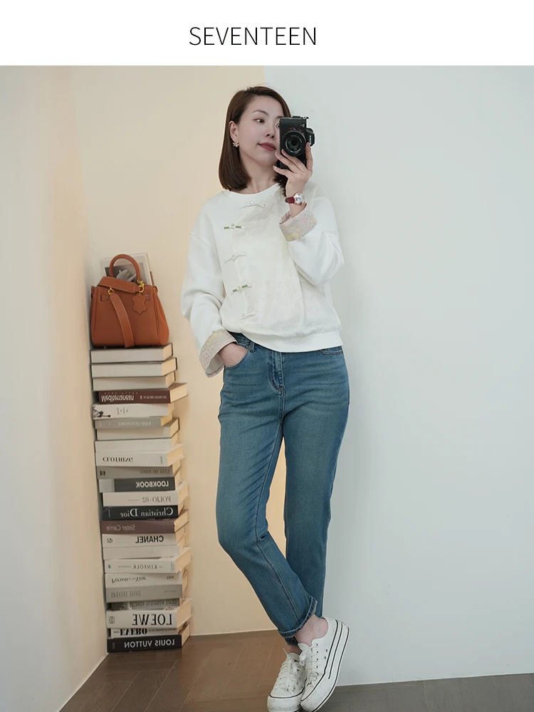 

New Chinese Sle High Quali Faionable White Enhancing Sweatirt Spring Top 2024 Latest Design Ladies irt