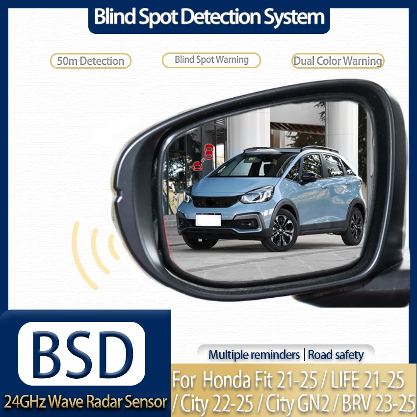 Blind Spot Monitoring System with 24GHz Microwave Radar, Sound & Light Alert for Honda Fit / LIFE / City / City GN2 / BRV 21-25