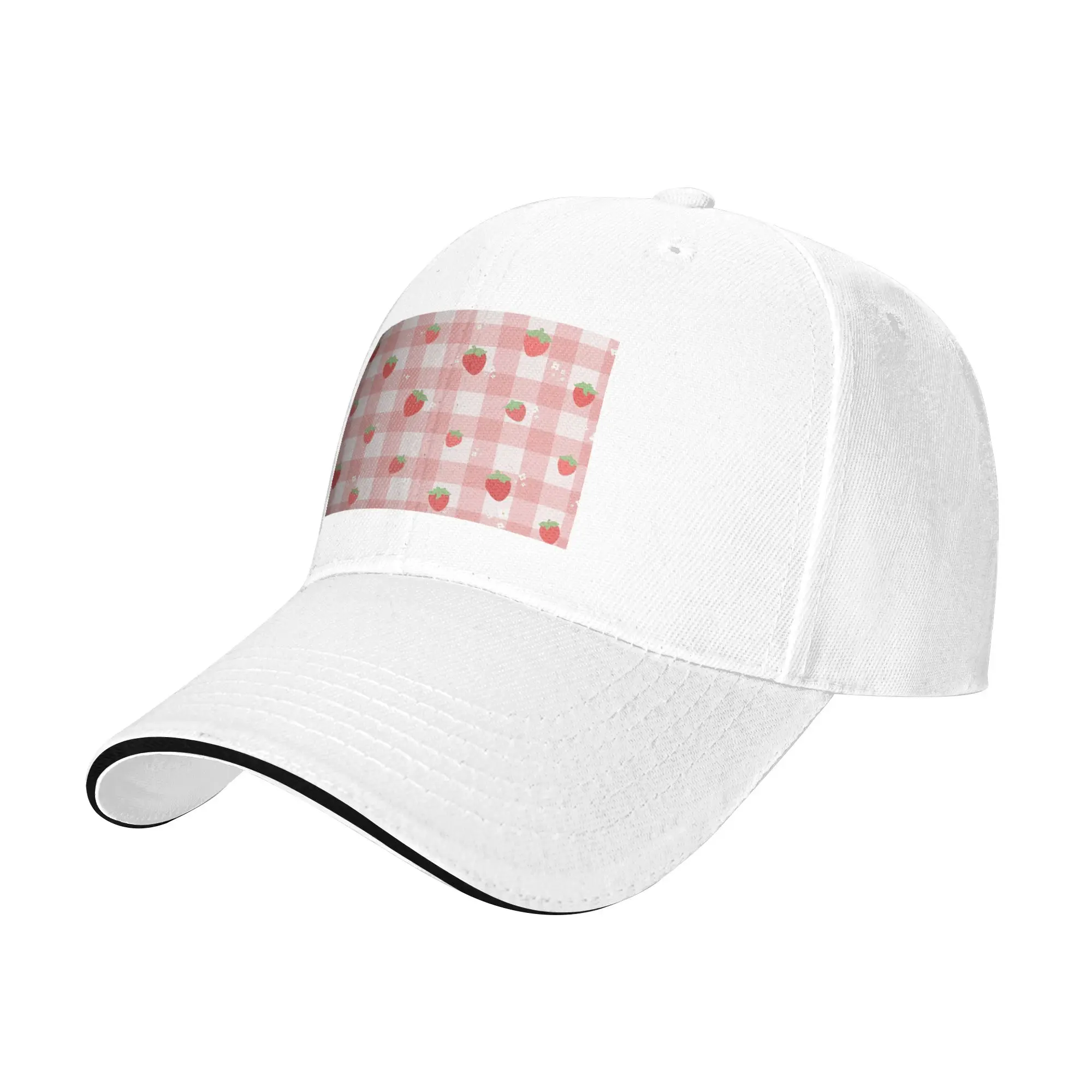 Strawberry Plaid Cap Casual Baseball Caps Adjustable Hat Hip Hop Summer Unisex Baseball Hats Customizable