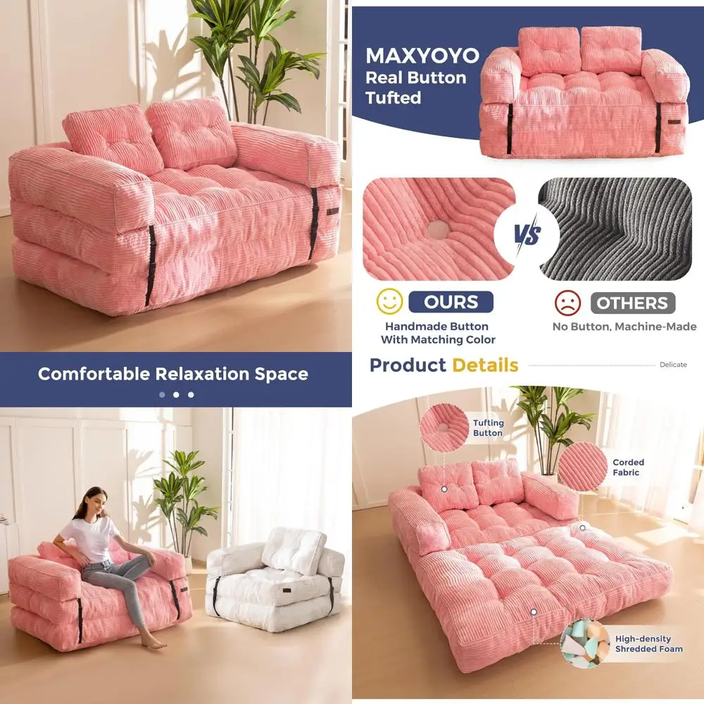 

L-Shaped Foldable Sofa Bed with Armrest, Convertible Sleeper Couch, Portable Folding Chair with Pillow